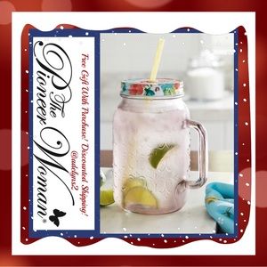 🌺 New Pioneer Woman 32oz Rose Mason Jar Glass, Qty 1